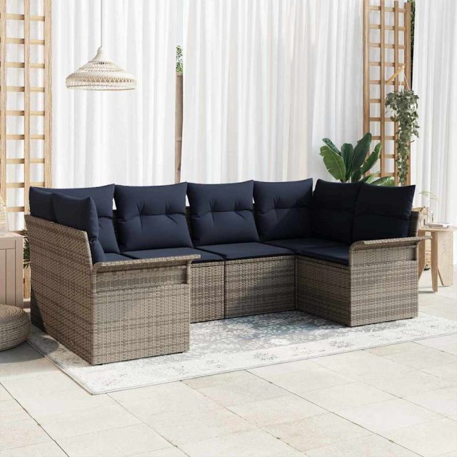 vidaXL Gartensofa-set mit Kissen 6 pcs Grau Poly-Rattan