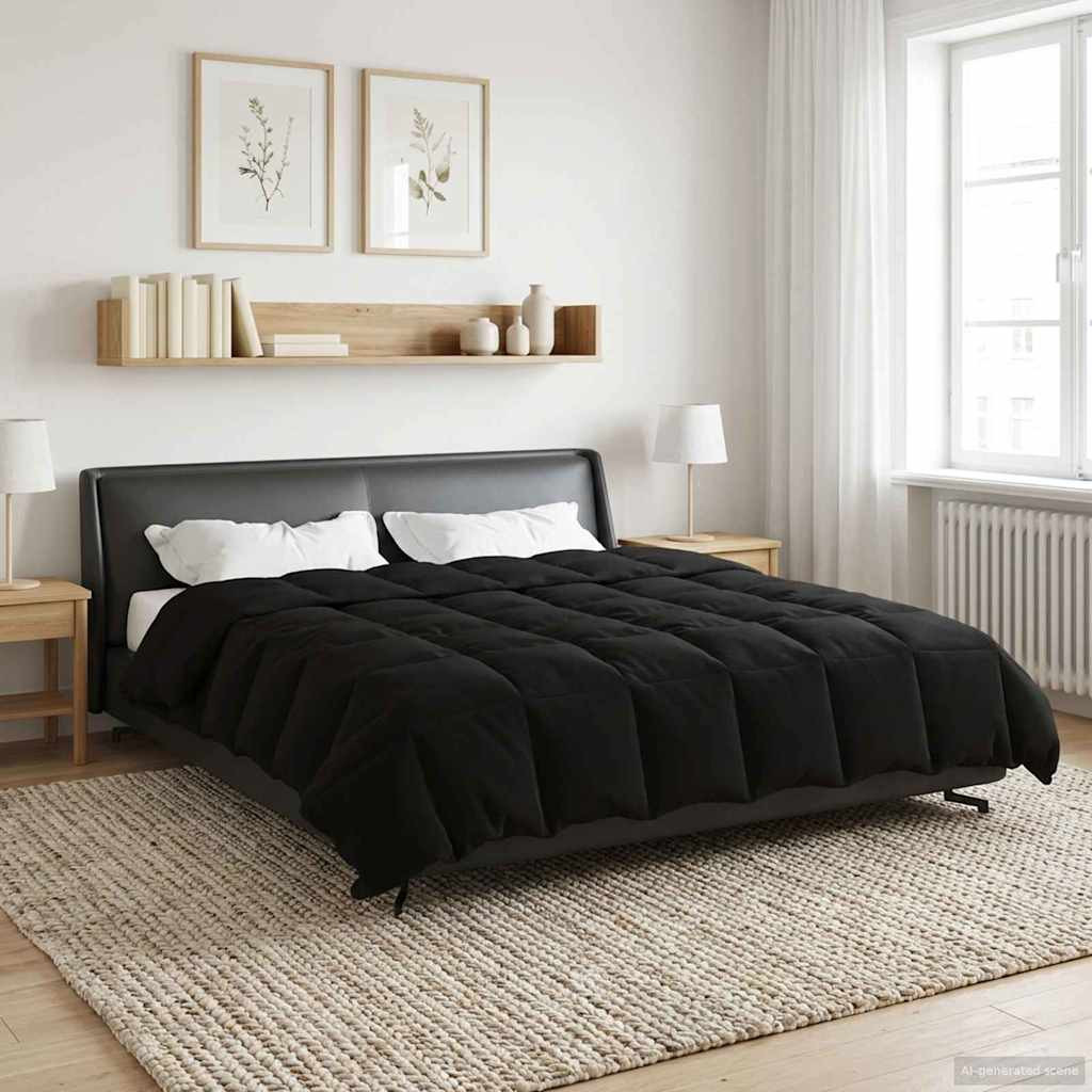 vidaXL Winterbettdecke Gepolstert Schwarz 200 x 220 cm Mikrofaser