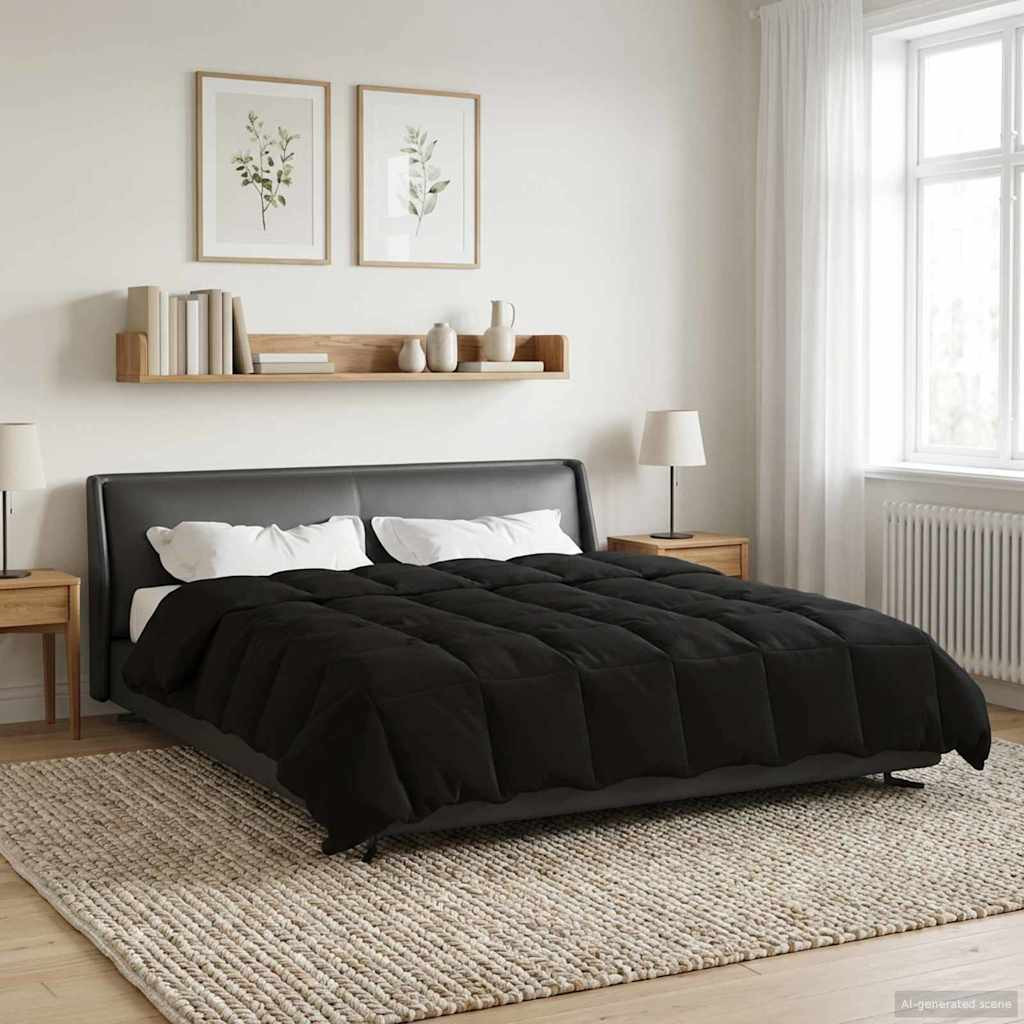 vidaXL Winterbettdecke Gepolstert Schwarz 220 x 240 cm Mikrofaser