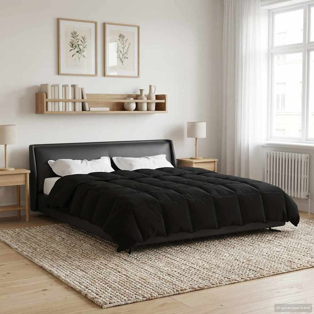 vidaXL Winterbettdecke Gepolstert Schwarz 220 x 260 cm Mikrofaser