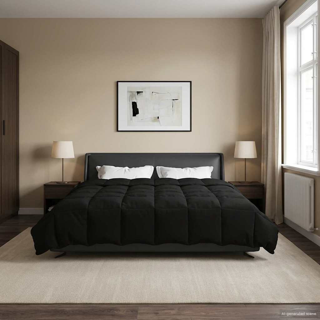 vidaXL Winterbettdecke Gepolstert Schwarz 240 x 260 cm Mikrofaser