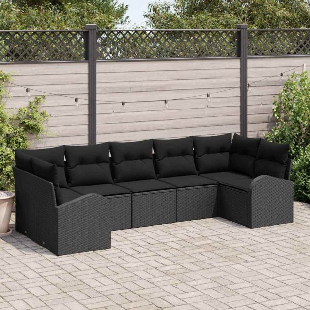 vidaXL Gartensofa-set mit Kissen 7 pcs Schwarz Poly Rattan