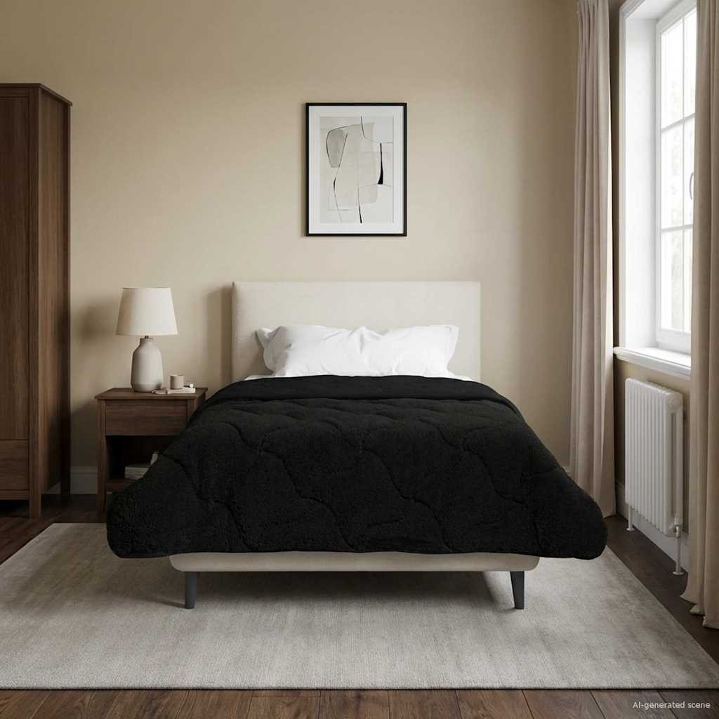 vidaXL Winterbettdecke Gepolstert Schwarz 140 x 220 cm