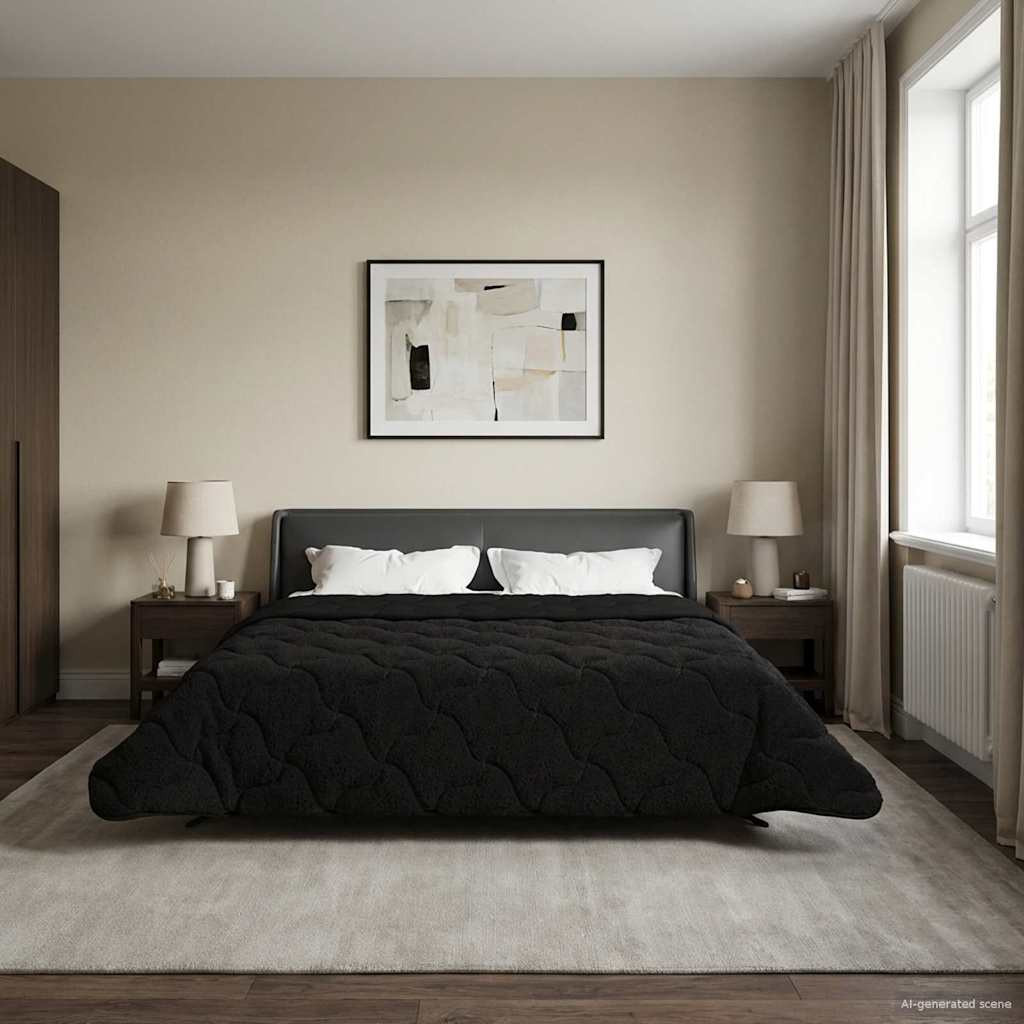 vidaXL Winterbettdecke Gepolstert Schwarz 220 x 240 cm