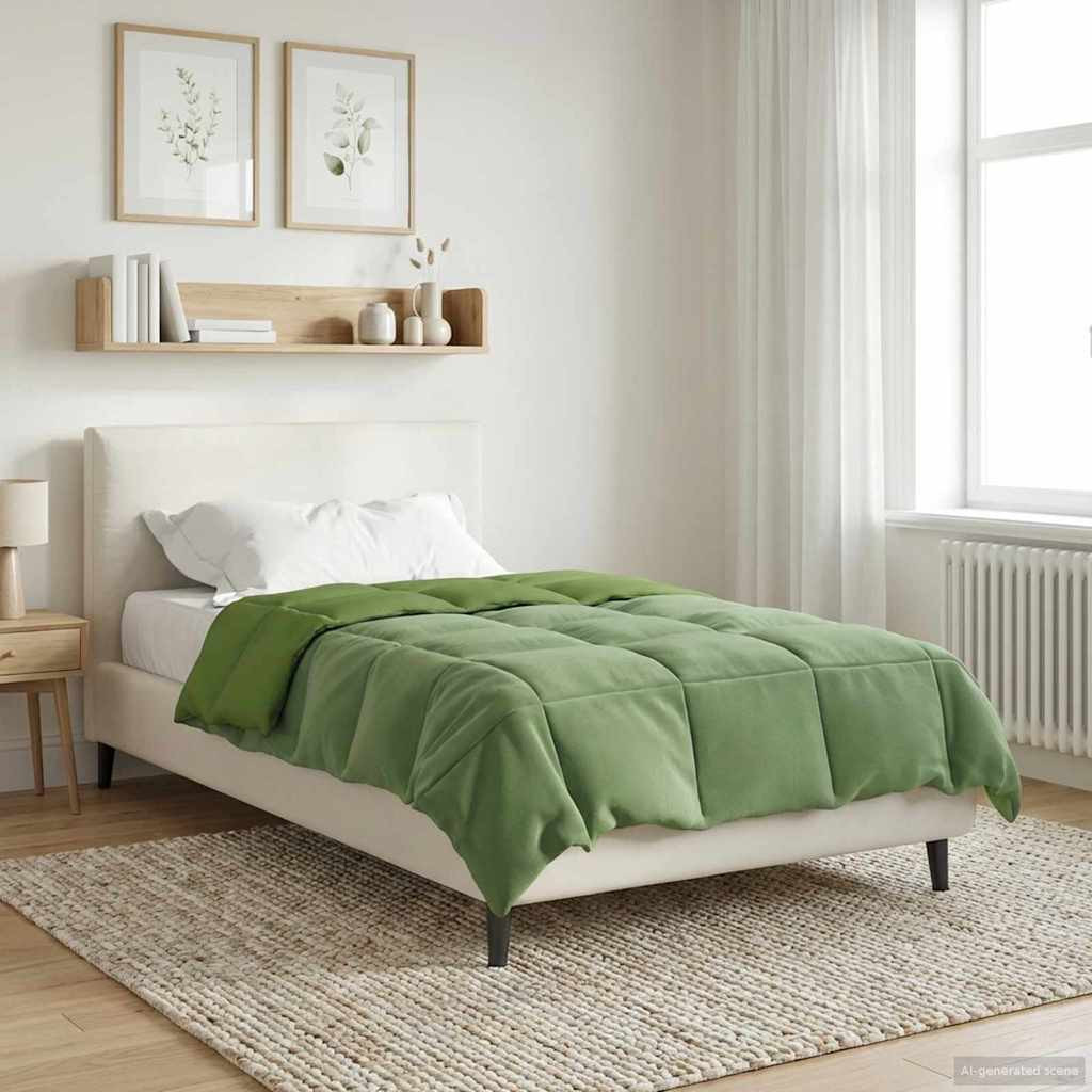 vidaXL Winterbettdecke Gepolstert Grün 135 x 200 cm Mikrofaser