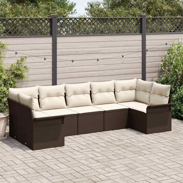 vidaXL Gartensofa-set mit Kissen 7 pcs Braun Poly-Rattan