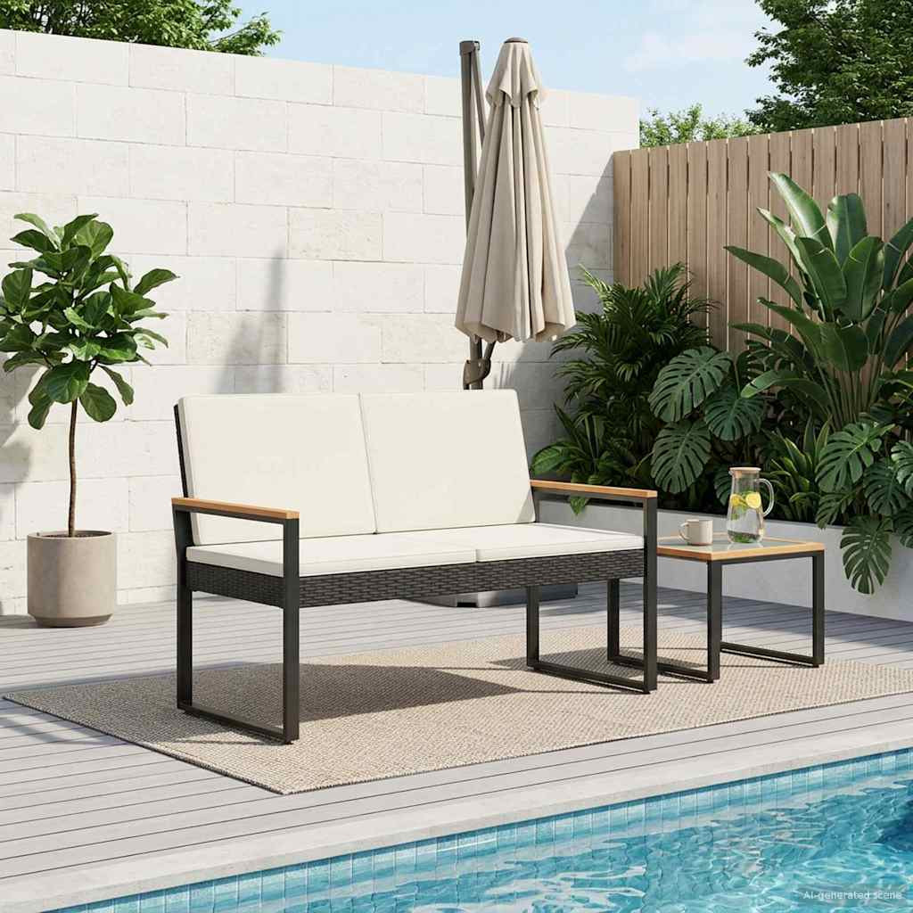 vidaXL Bank Outdoor Schwarz und Cremeweiß 107 x 61 x 80 cm Poly-Rattan