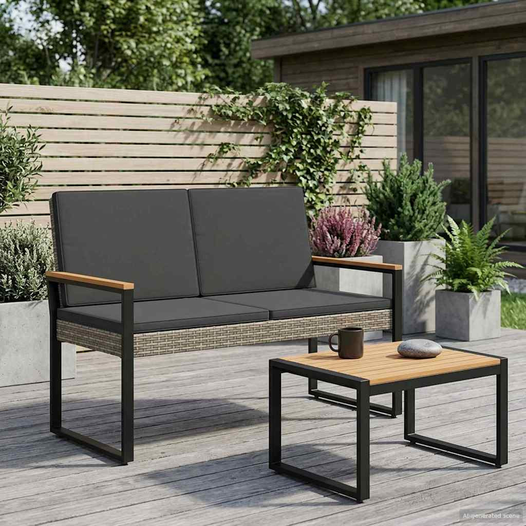vidaXL Bank Outdoor Grau und Dunkelgrau 107 x 61 x 80 cm Poly-Rattan