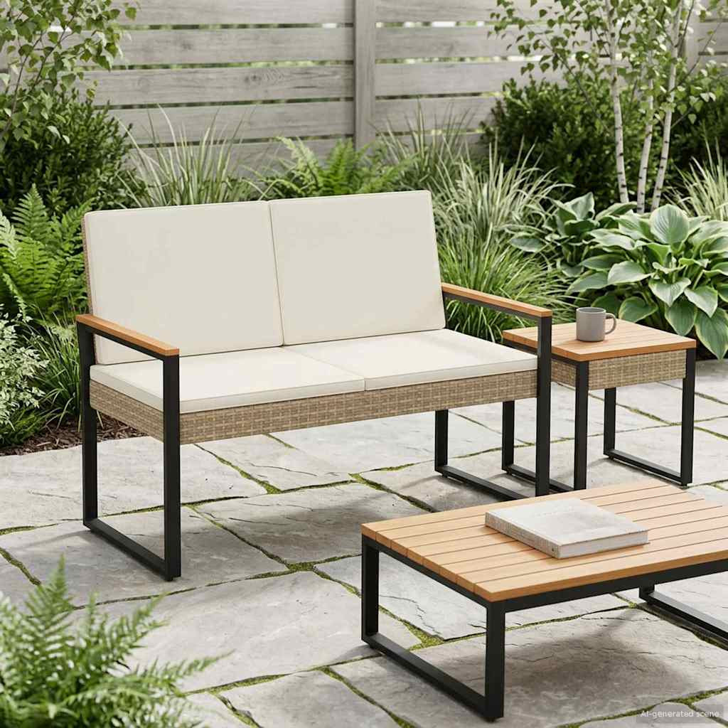 vidaXL Bank Outdoor Beige und Cremeweiß 107 x 61 x 80 cm Poly-Rattan