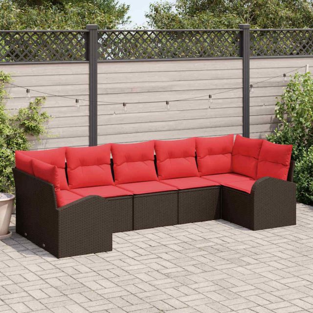 vidaXL Gartensofa-set mit Kissen 7 pcs Braun Poly Rattan