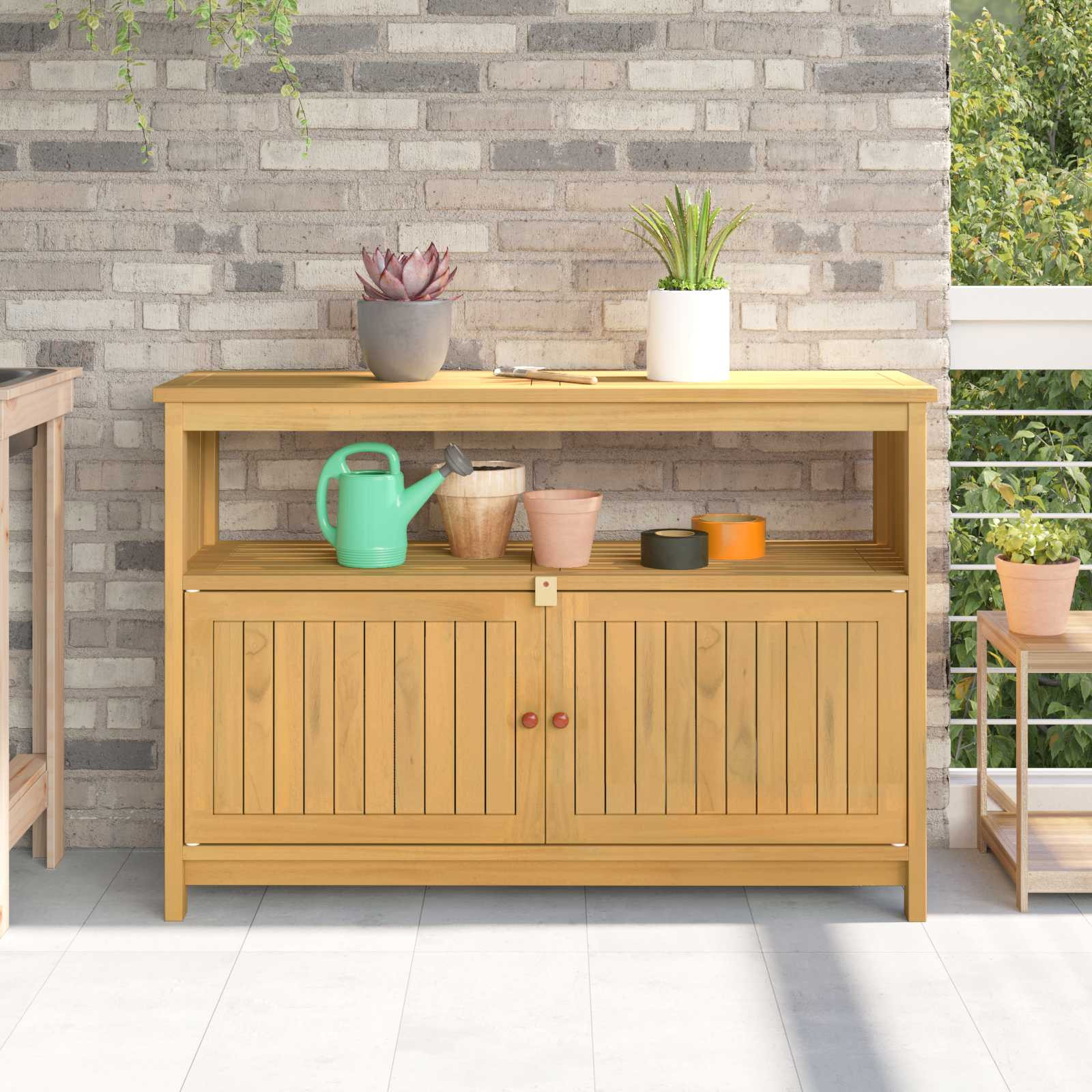 vidaXL Gartenkonsole Tisch Helles Akazienholz 110 x 35 x 75 cm