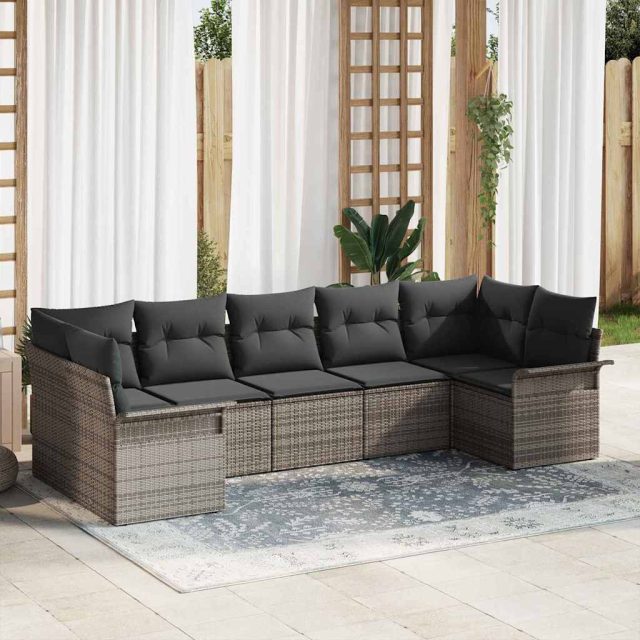 vidaXL Gartensofa-set mit Kissen 7 pcs Grau Poly-Rattan