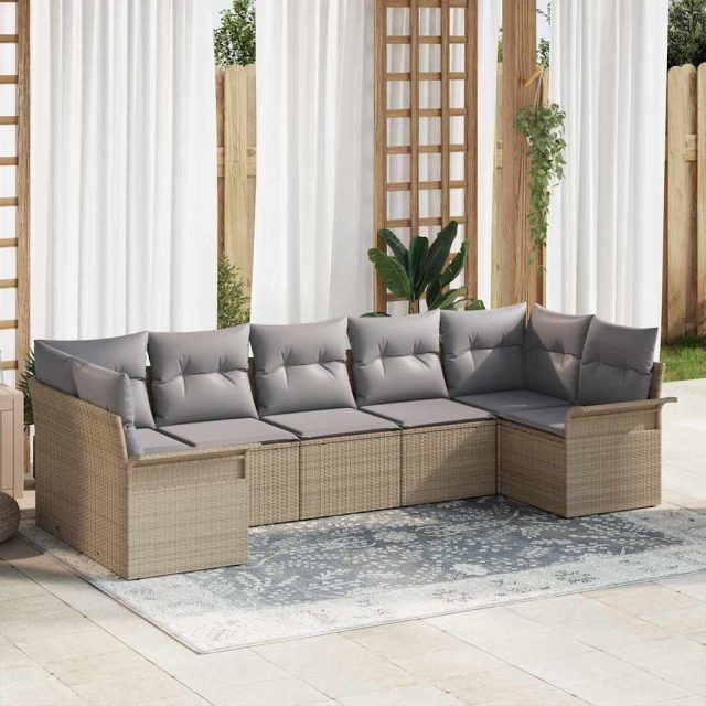vidaXL Gartensofa-set mit Kissen 7 pcs Beige Poly-Rattan