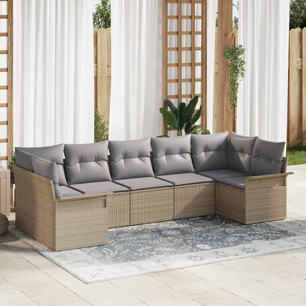 vidaXL Gartensofa-set mit Kissen 7 pcs Beige Poly-Rattan