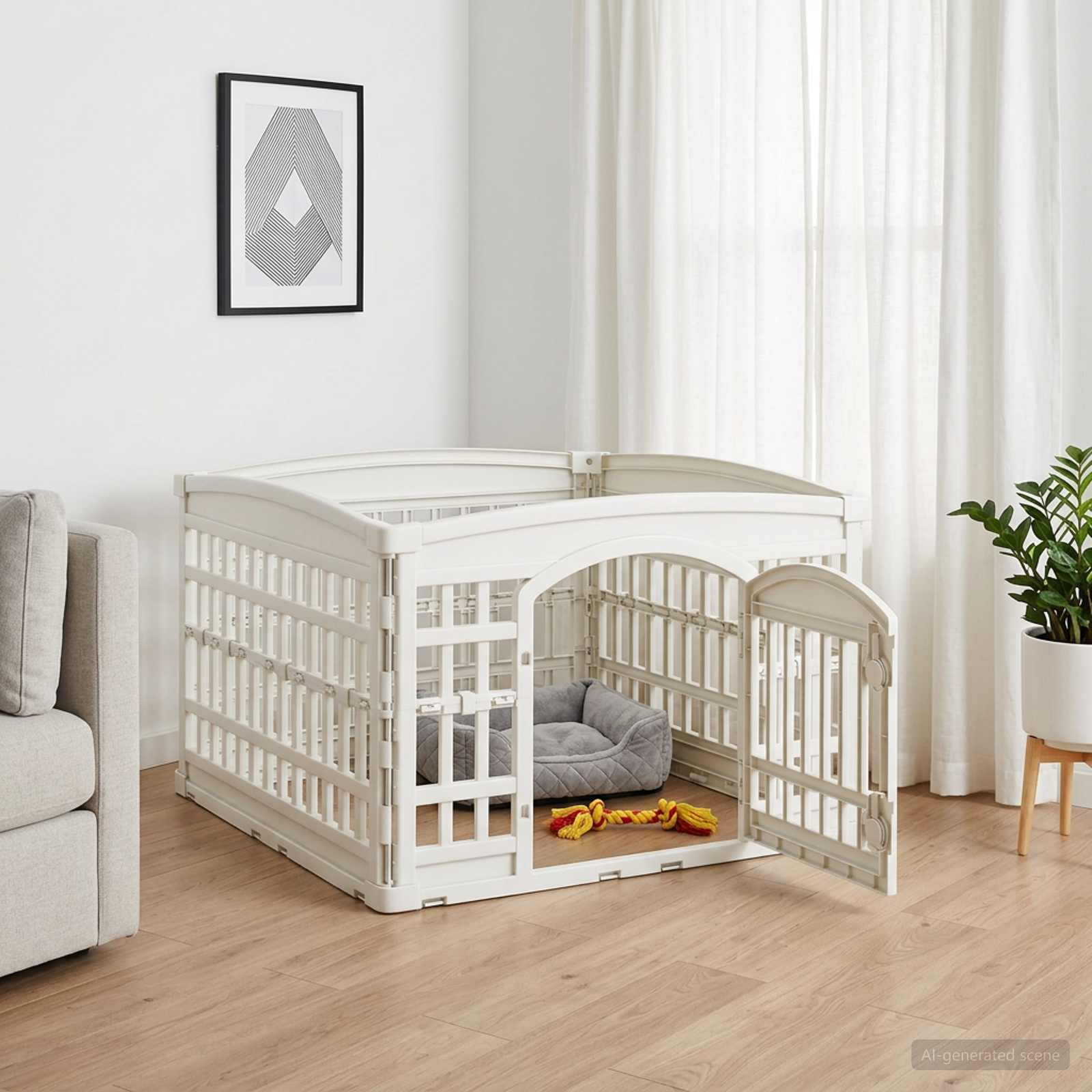 vidaXL 4-Panel Hundelaufstall 88 x 88 x 56 cm Kunststoff Weiß Klappbar