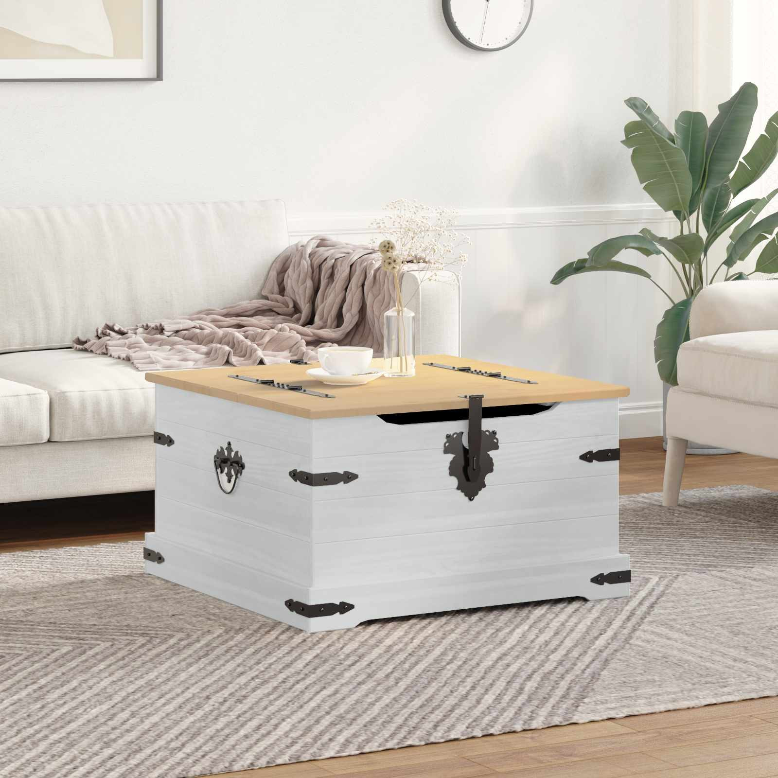 vidaXL Aufbewahrungsbox Weiß 78 x 78 x 45 cm Massives Kiefernholz