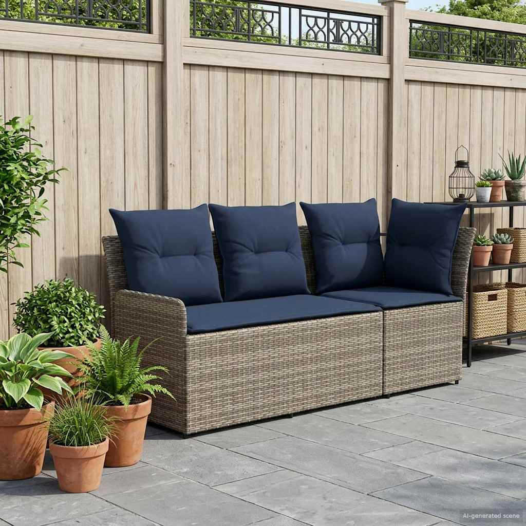 vidaXL Gartenarmsessel mit Ecksofa 2 Stück Grau und Marineblau