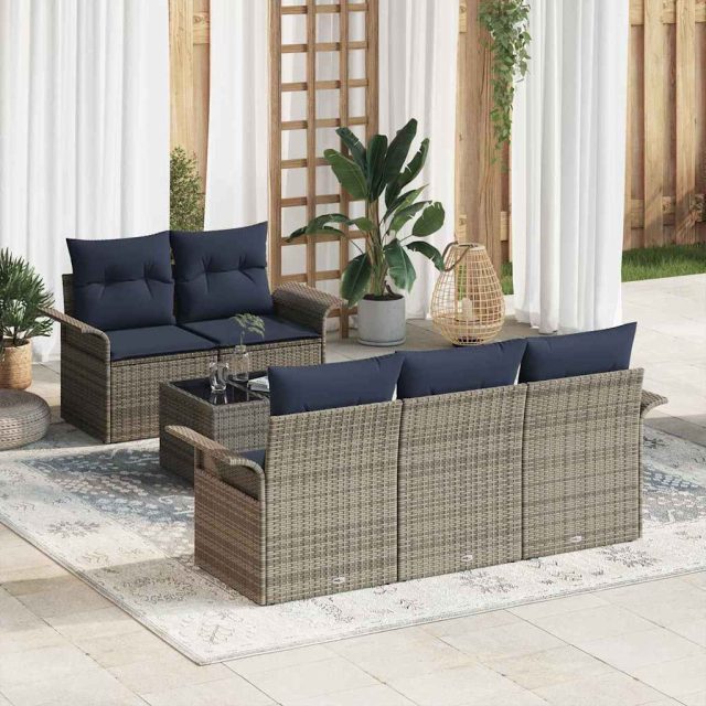 vidaXL Gartensofa-set mit Kissen 6 pcs Grau Poly-Rattan