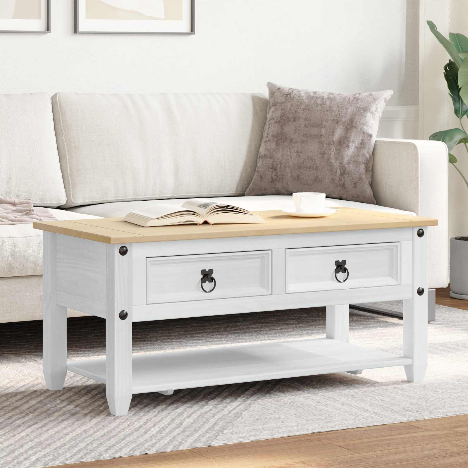 vidaXL Couchtisch Weiß 100 x 48 x 45 cm Massives Kiefernholz