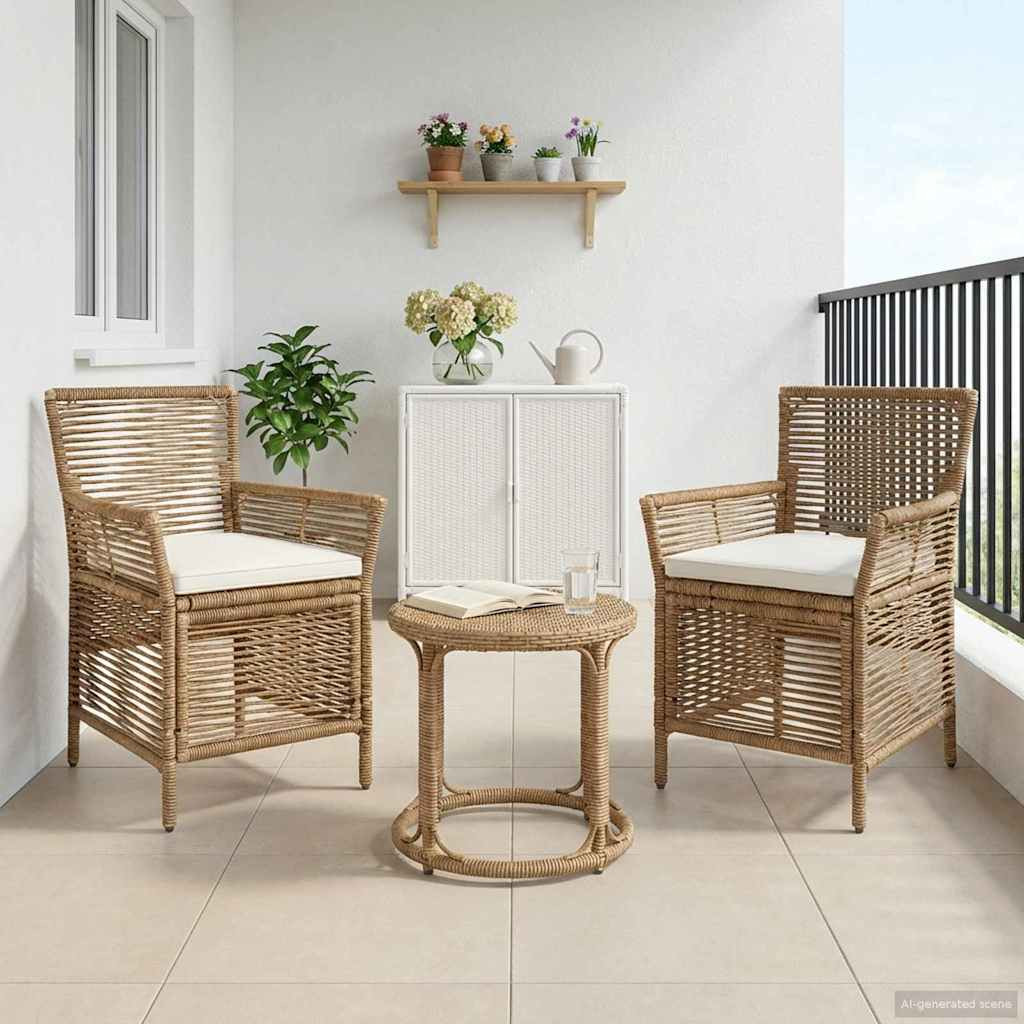 vidaXL Gartenstuhl mit Kissen 2 pcs Beige und Creme Poly-Rattan