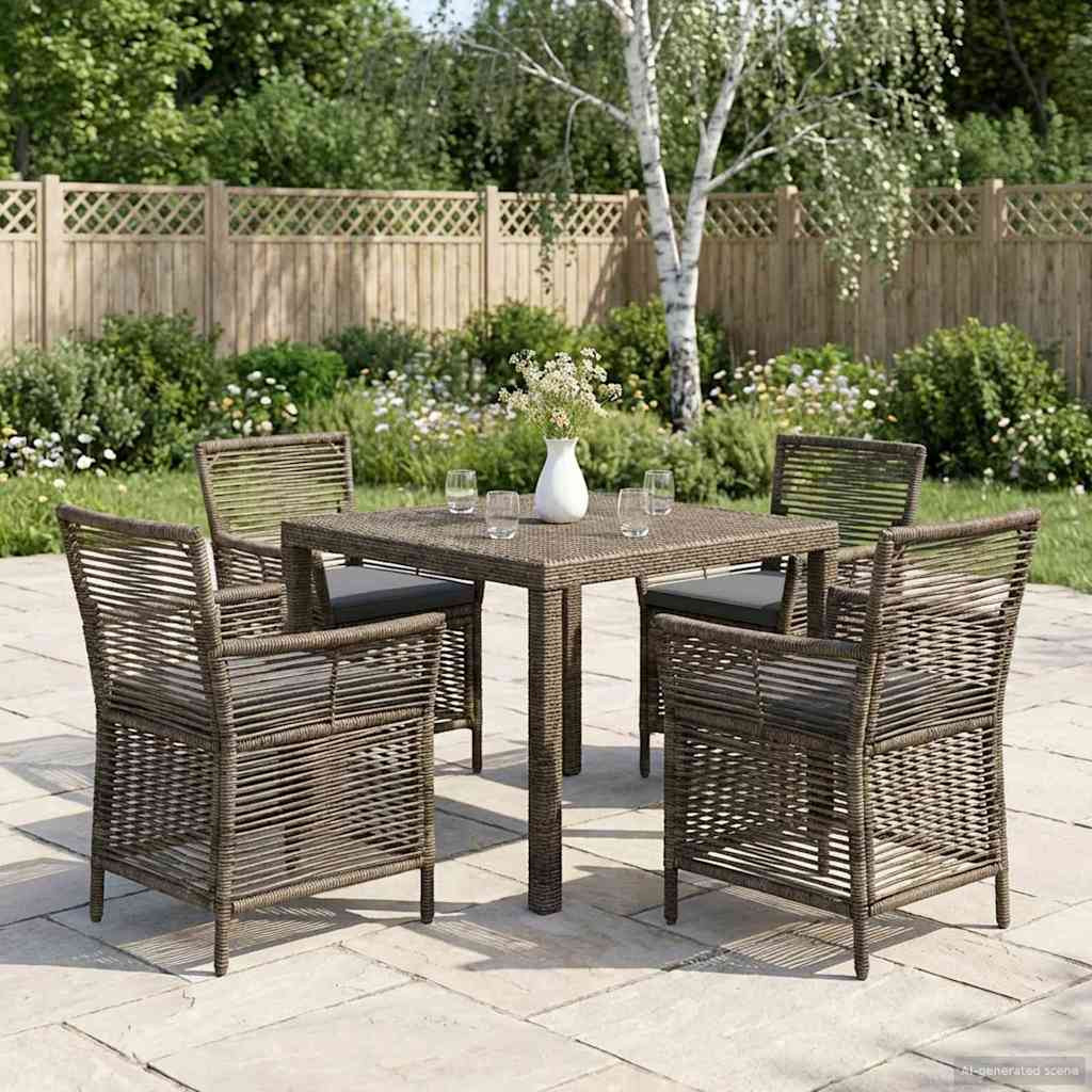 vidaXL Gartenstuhl mit Kissen 4 pcs Grau und Dunkelgrau Poly-Rattan