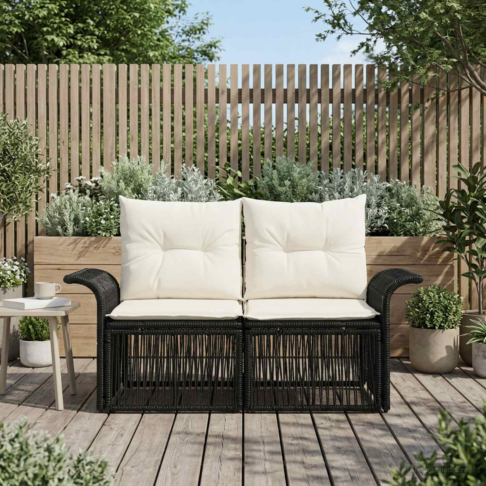 vidaXL Garten-Sofa 2-Sitzanzahl Schwarz Poly-Rattan