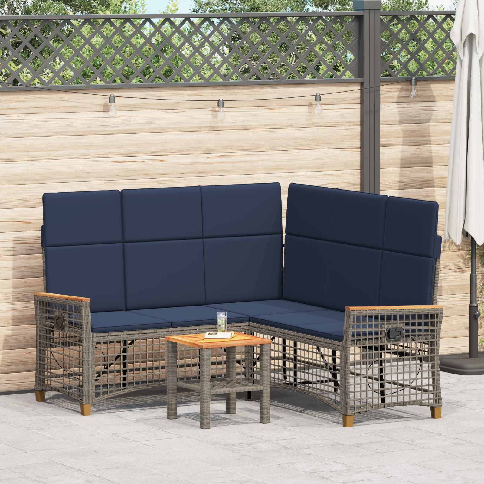 vidaXL Garten Liegesofa Set Grau und Marineblau 164 x 164 x 112 cm