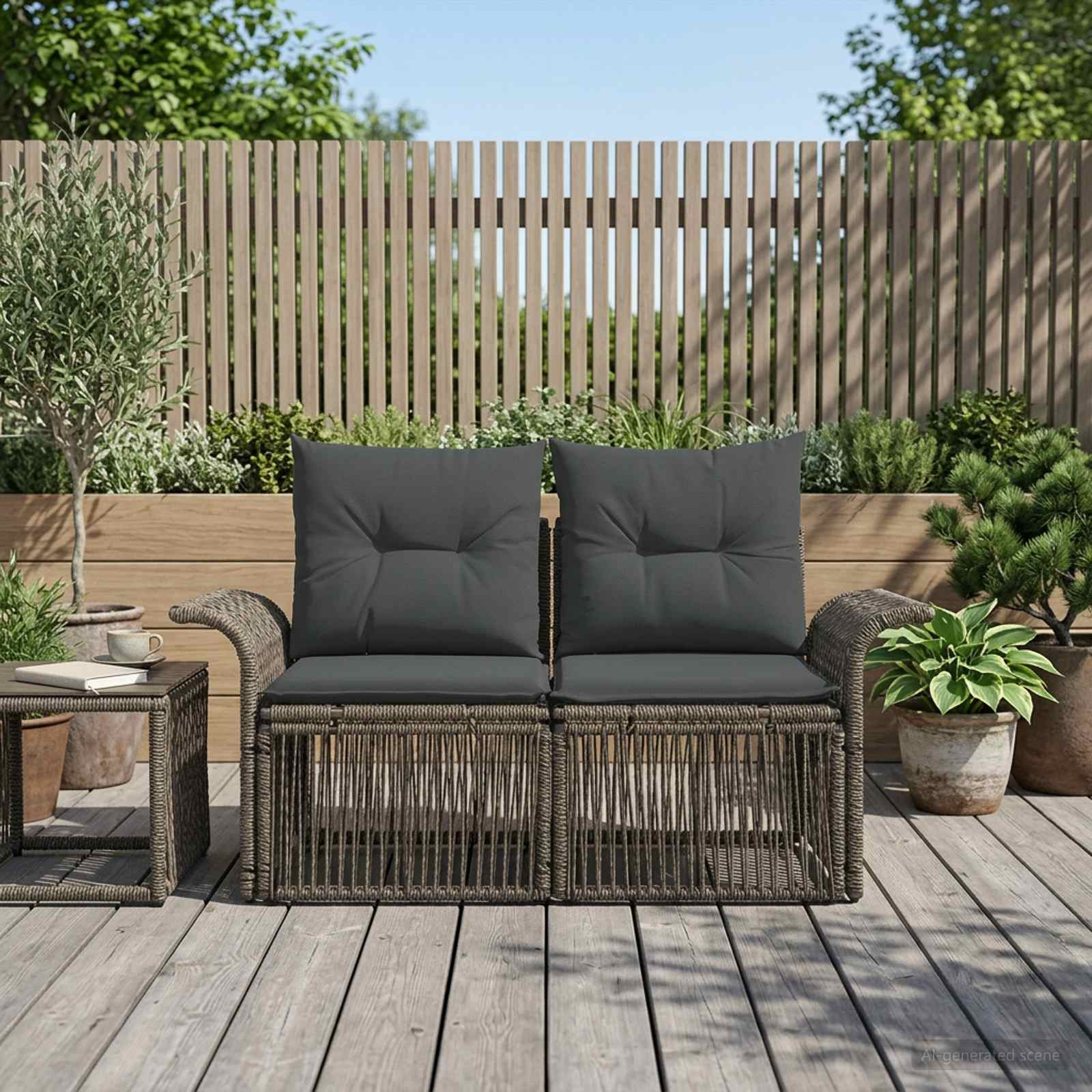 vidaXL Garten-Sofa 2-Sitzanzahl Grau Poly-Rattan