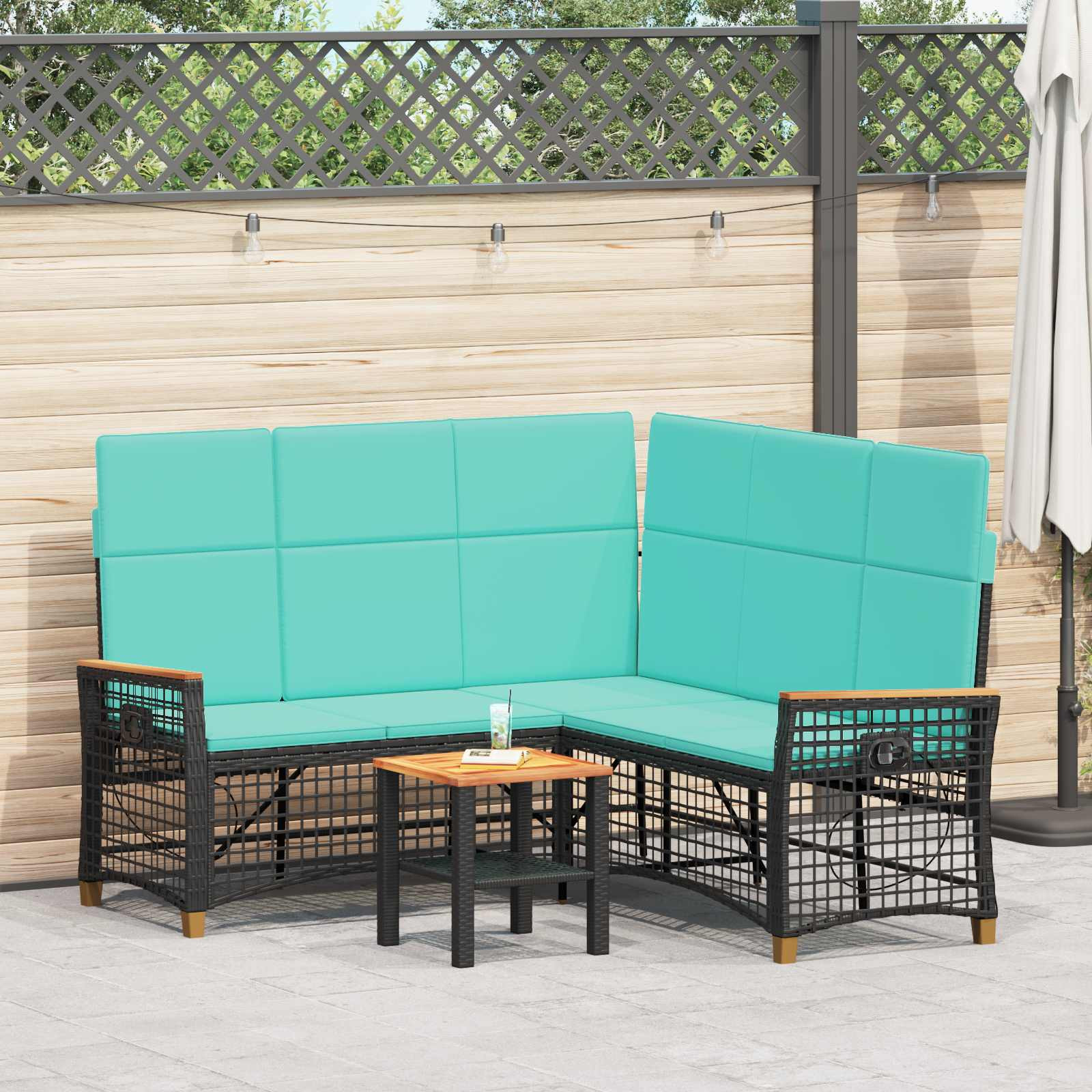 vidaXL Garten Liegesofa Set Schwarz und Türkis 164 x 164 x 112 cm