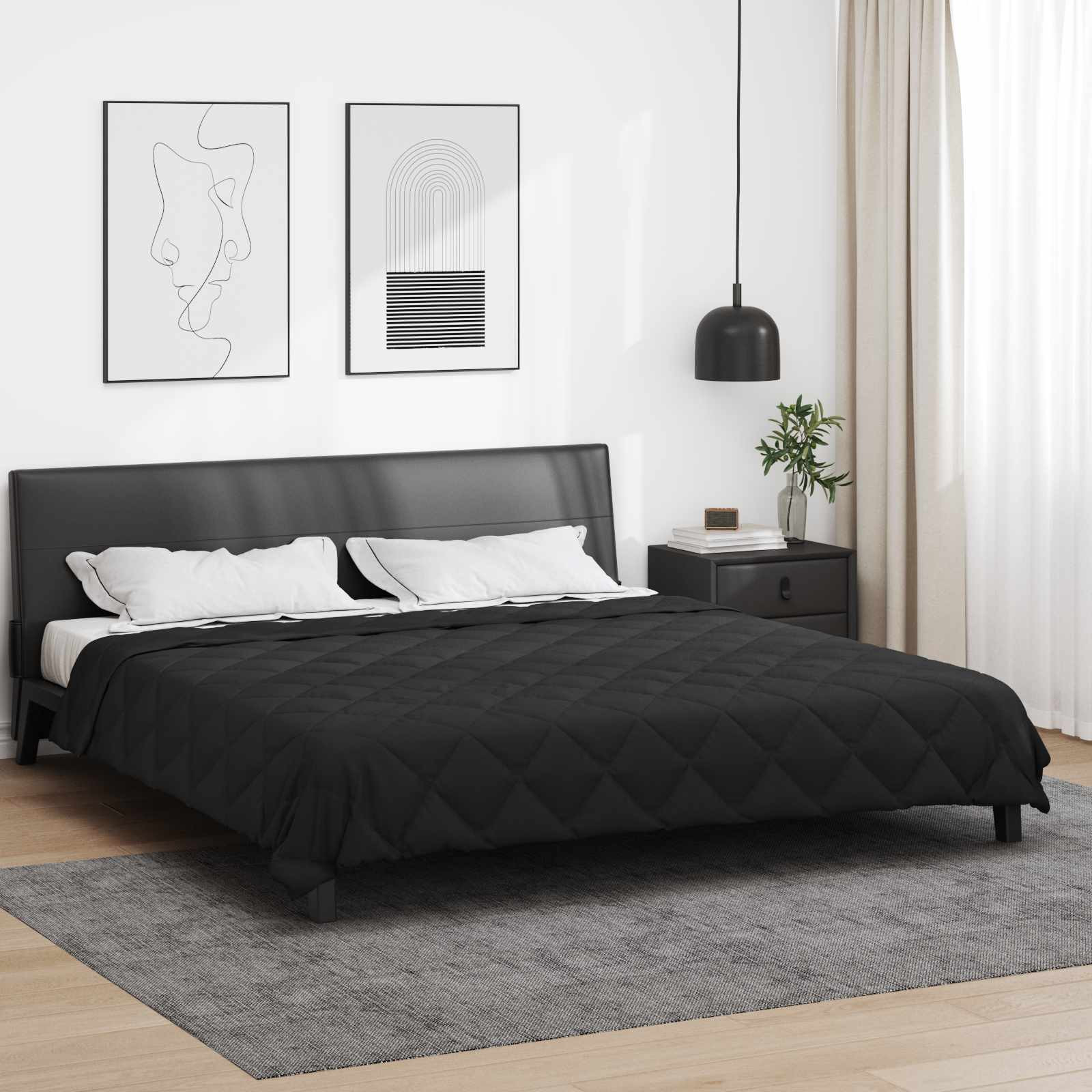 vidaXL Ganzjahresbettdecke Schwarz 240 x 260 cm Mikrofaser