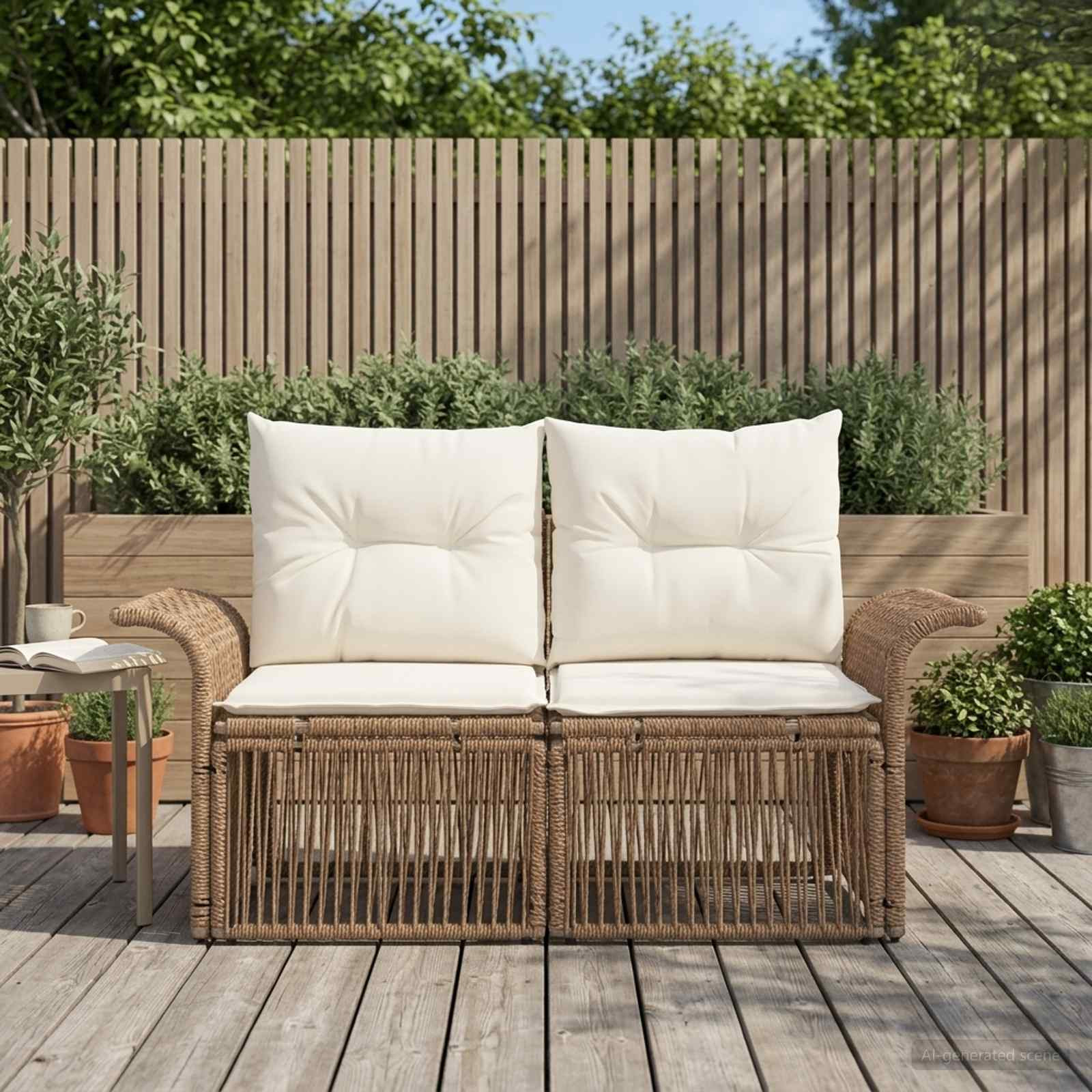 vidaXL Garten-Sofa 2-Sitzanzahl Beige Poly-Rattan