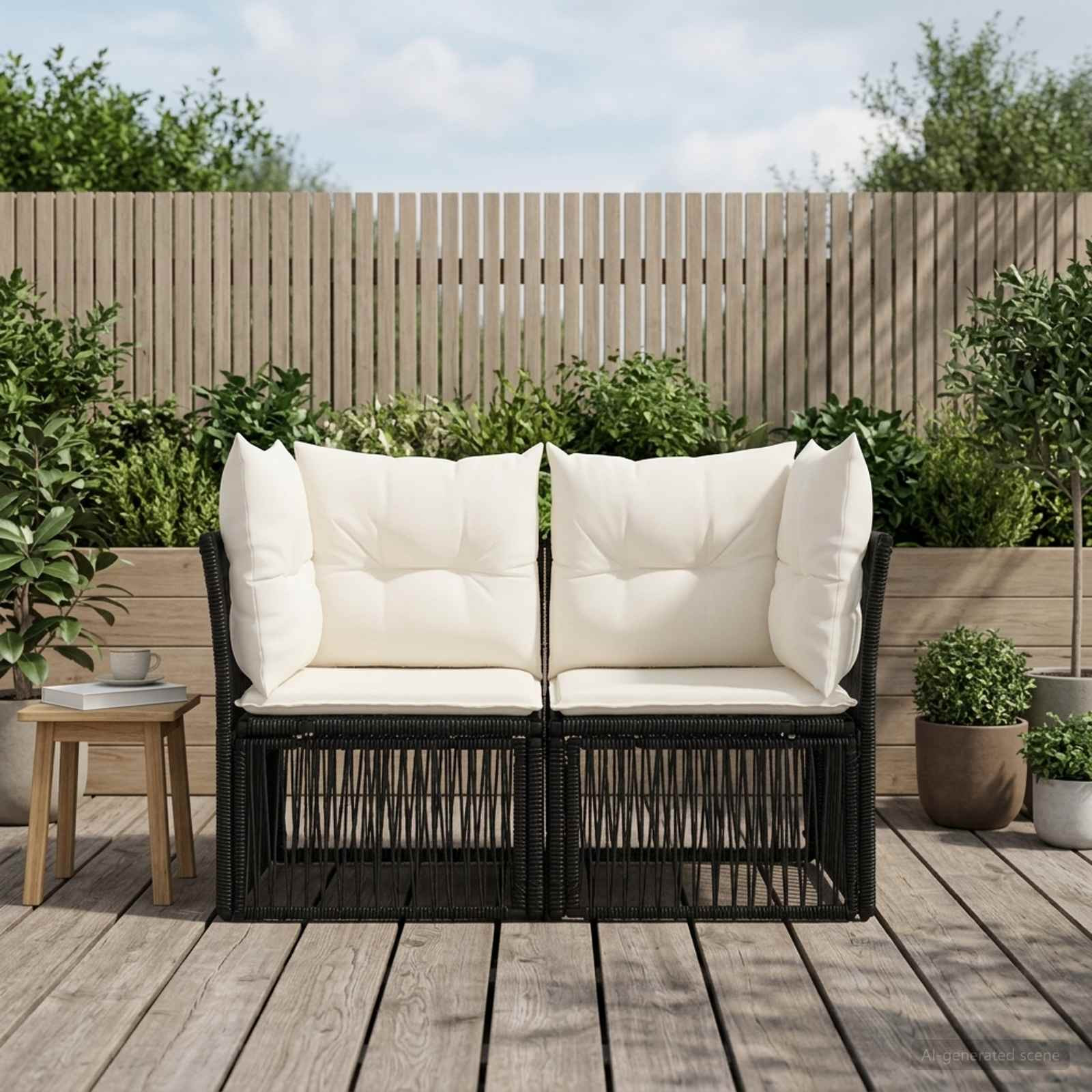 vidaXL Garten-Sofa 2-Sitzanzahl Schwarz Poly-Rattan
