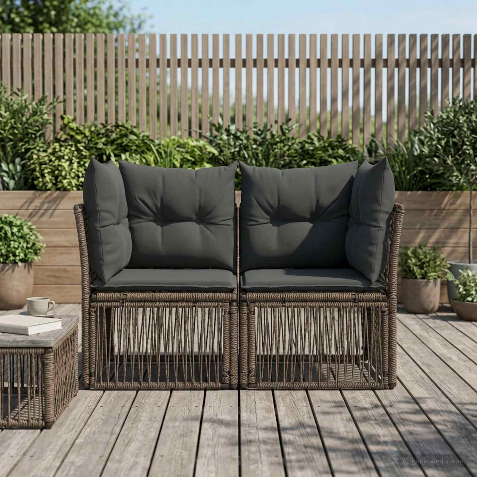 vidaXL Garten-Sofa 2-Sitzanzahl Grau Poly-Rattan