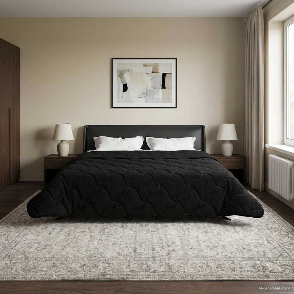 vidaXL Sommerdecke Schwarz 200 x 200 cm Mikrofaser und Teddy-Fleece