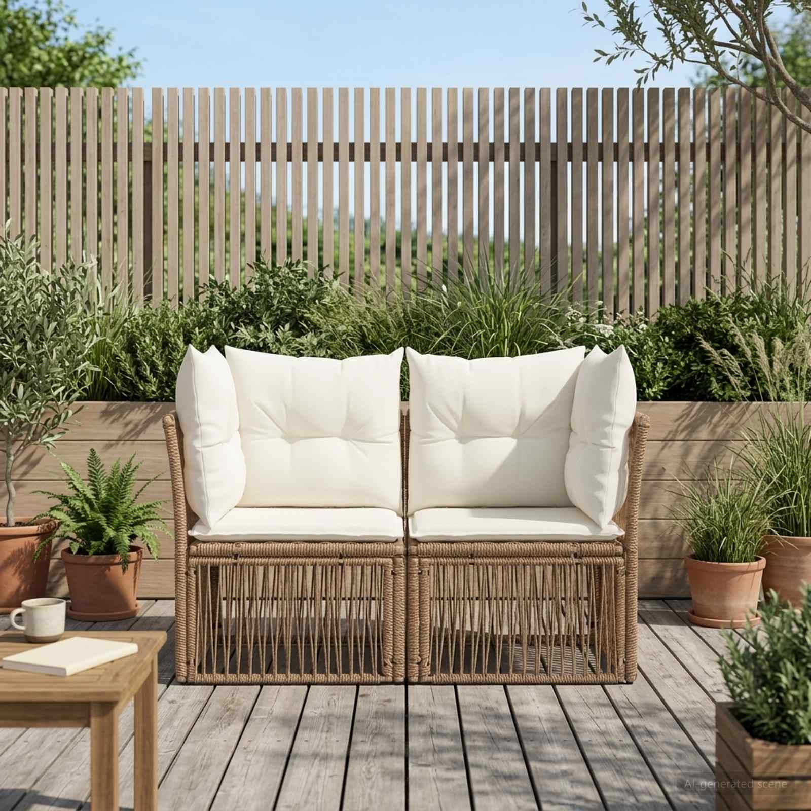 vidaXL Garten-Sofa 2-Sitzanzahl Beige Poly-Rattan