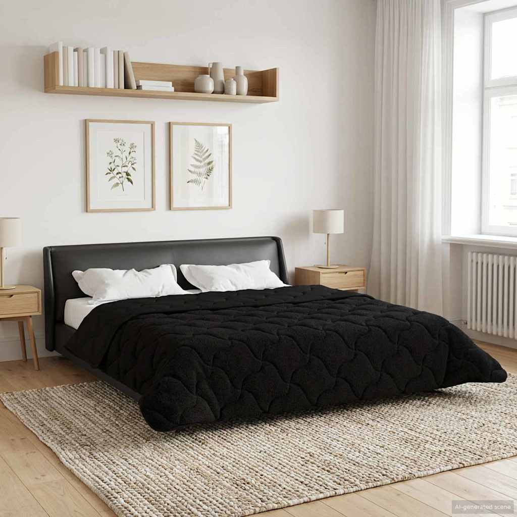 vidaXL Sommerdecke Schwarz 200 x 240 cm Mikrofaser und Teddy-Fleece