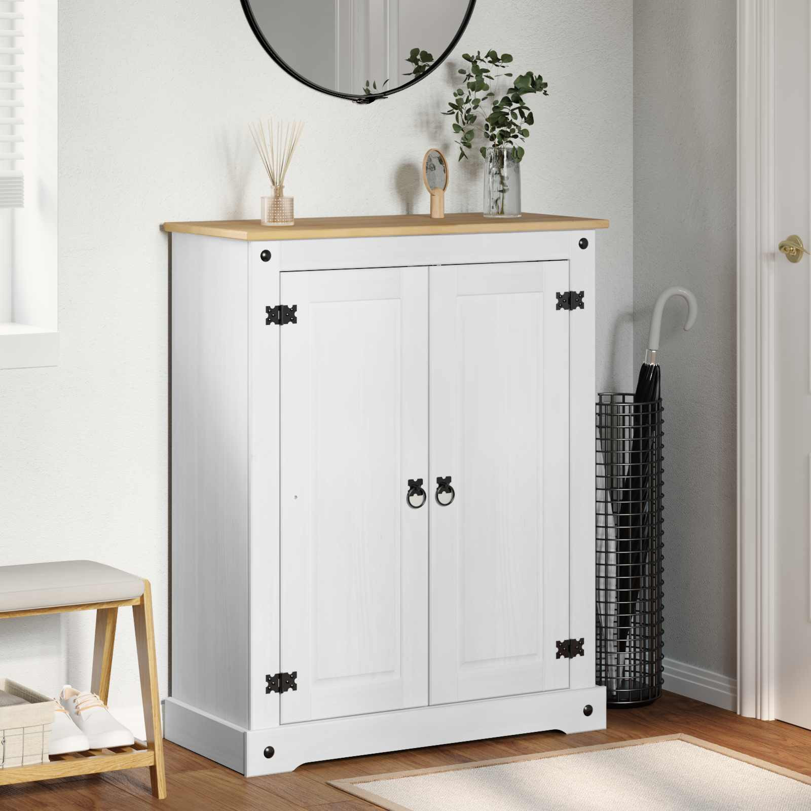 vidaXL Schuhschrank Weiß 86 x 38,5 x 108 cm Massives Kiefernholz