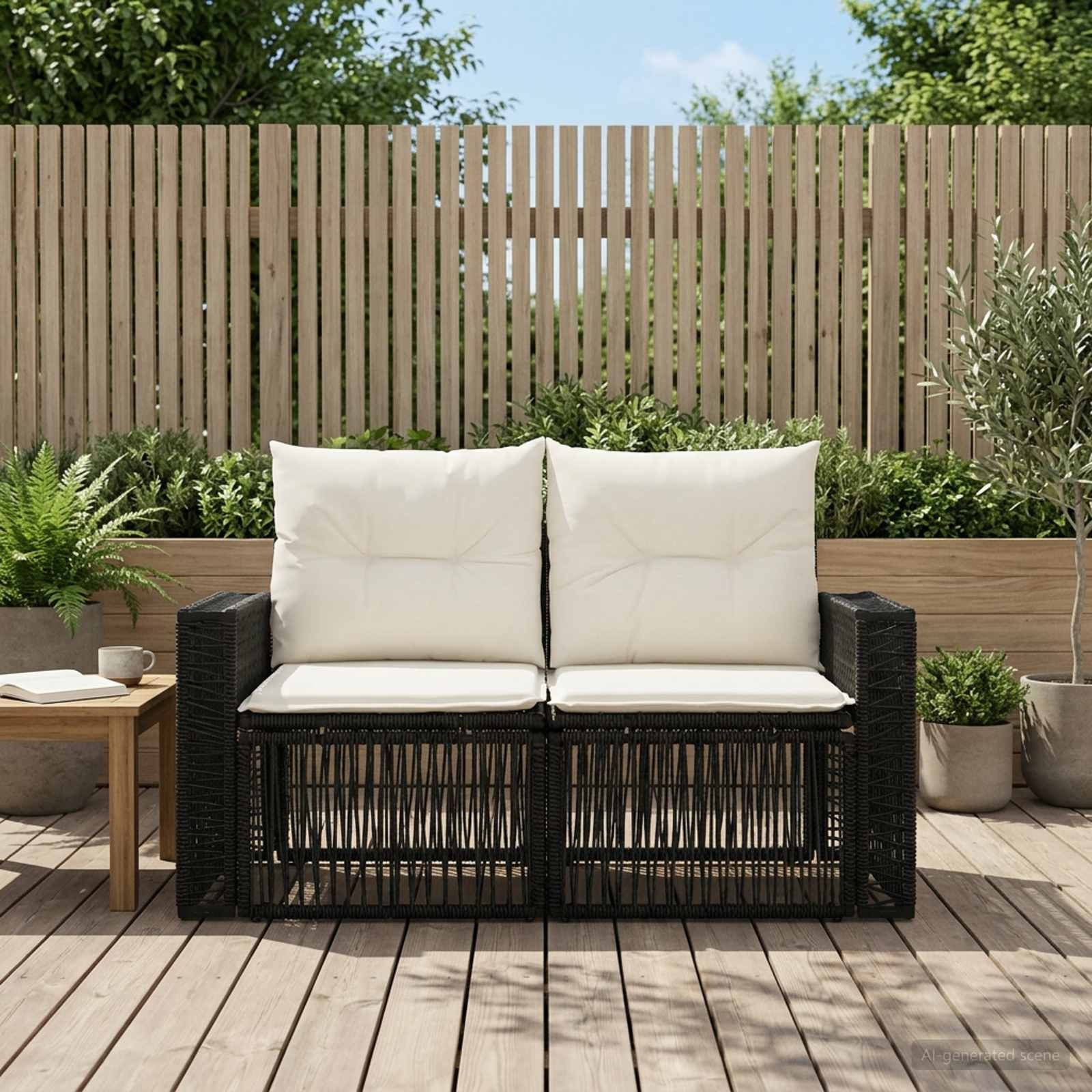vidaXL Garten-Sofa 2-Sitzanzahl Schwarz Poly-Rattan