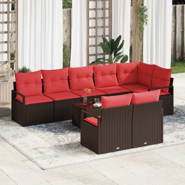 vidaXL Sofa Set mit Kissen 9 pcs Braun Poly Rattan