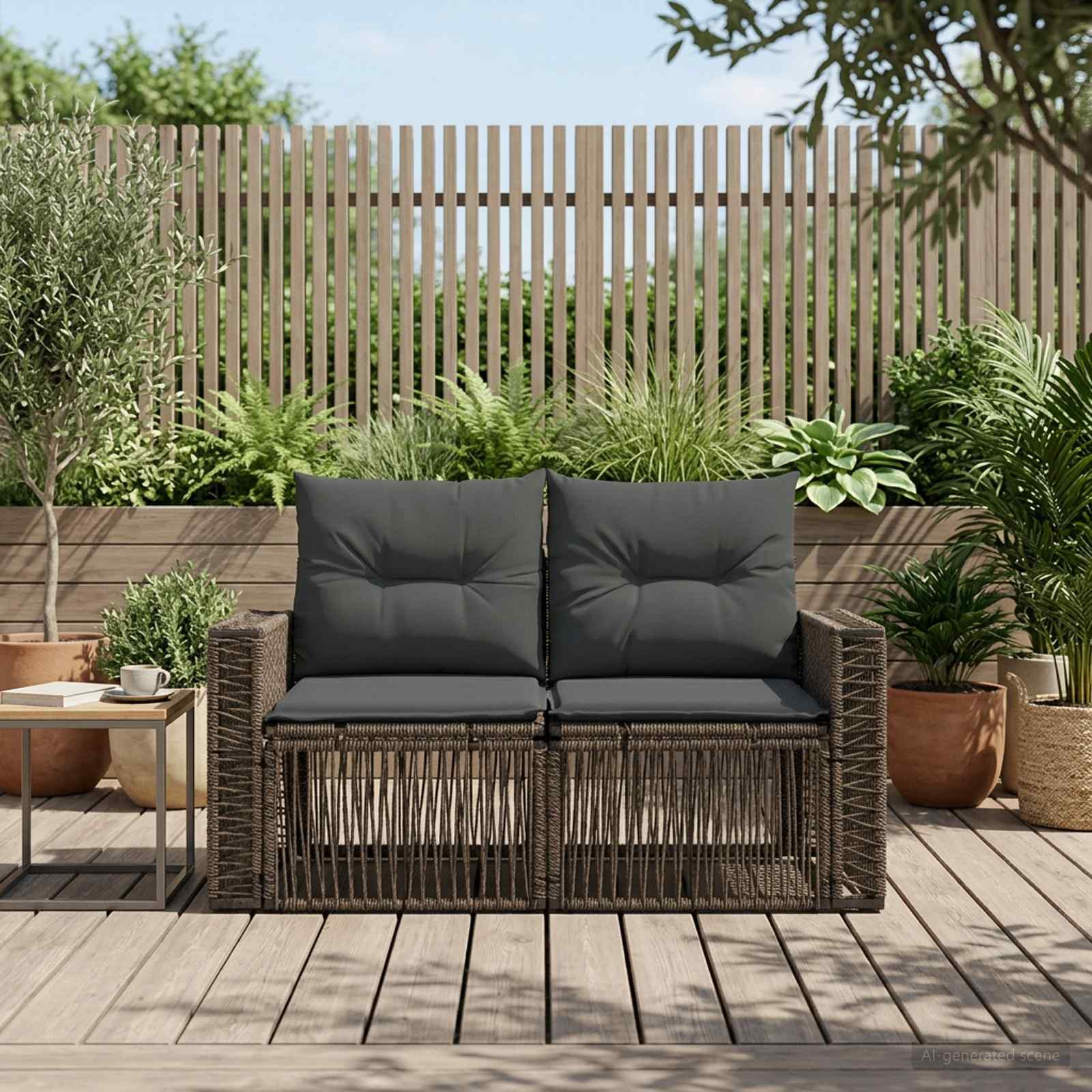 vidaXL Garten-Sofa 2-Sitzanzahl Grau Poly-Rattan