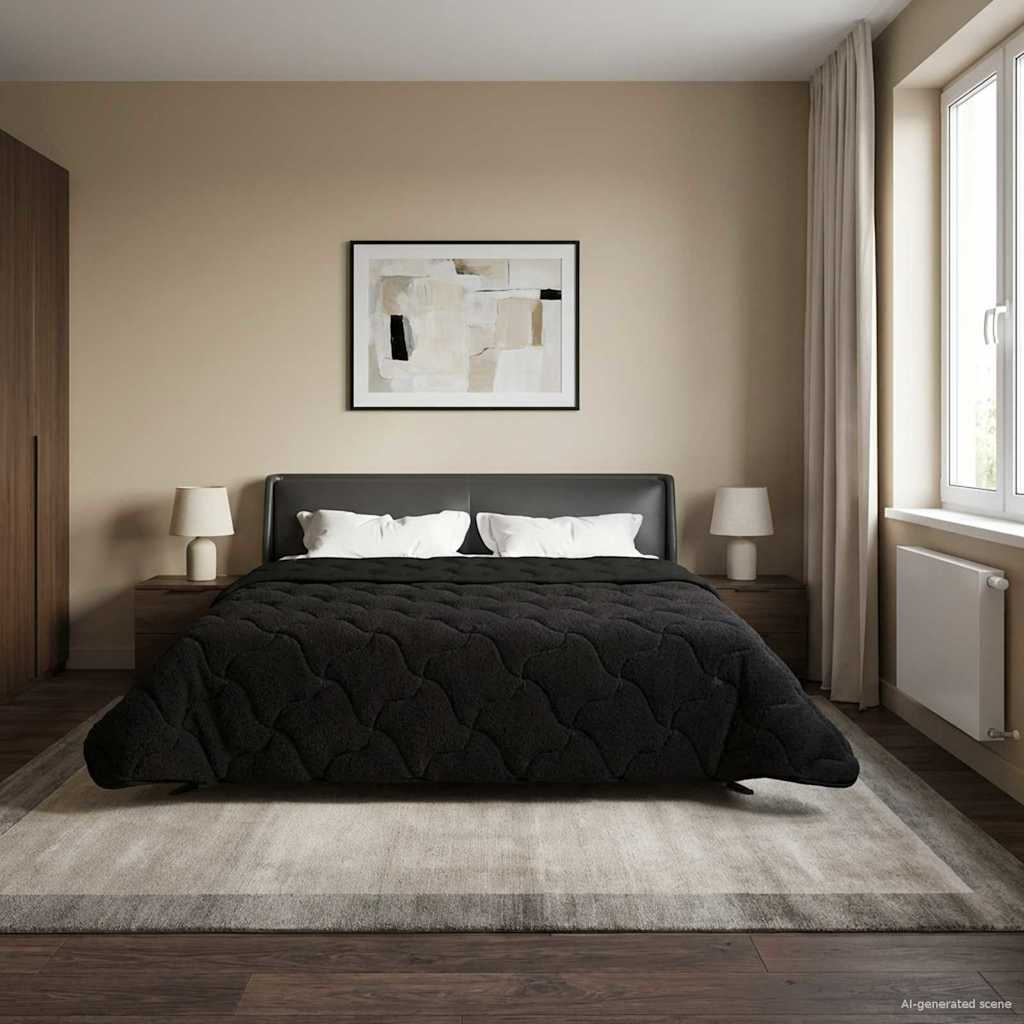 vidaXL Sommerdecke Schwarz 220 x 240 cm Mikrofaser und Teddy-Fleece