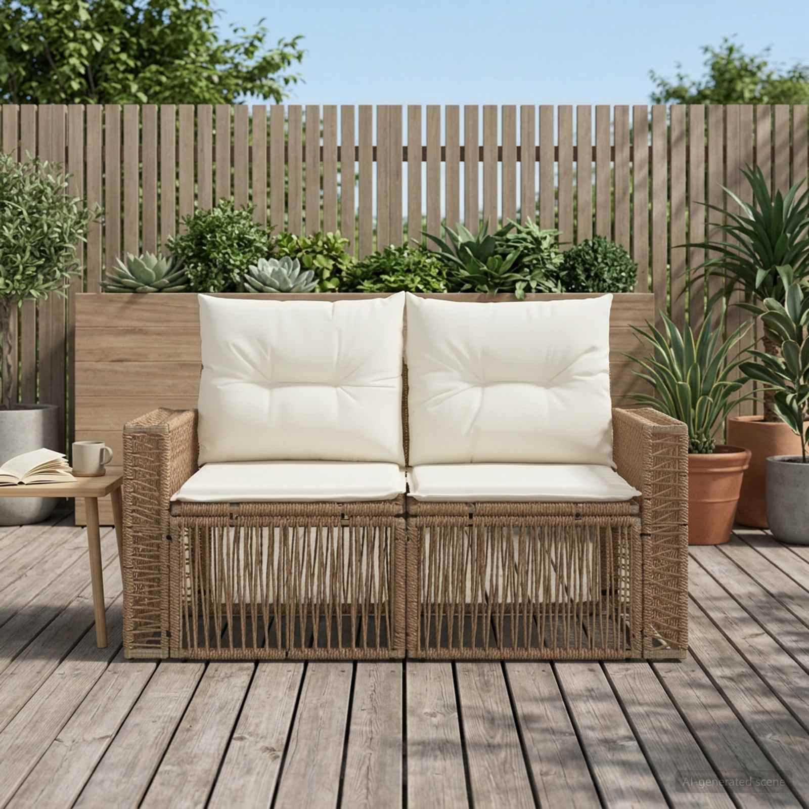 vidaXL Garten-Sofa 2-Sitzanzahl Beige Poly-Rattan