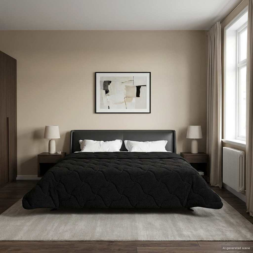 vidaXL Sommerdecke Schwarz 220 x 260 cm Mikrofaser und Teddy-Fleece