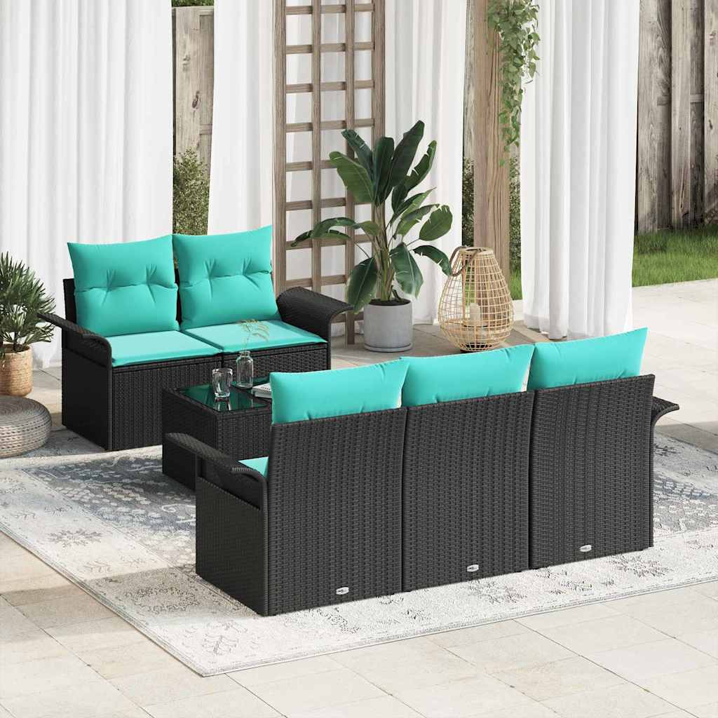 vidaXL Gartensofa-set mit Kissen 6 pcs Schwarz Poly-Rattan