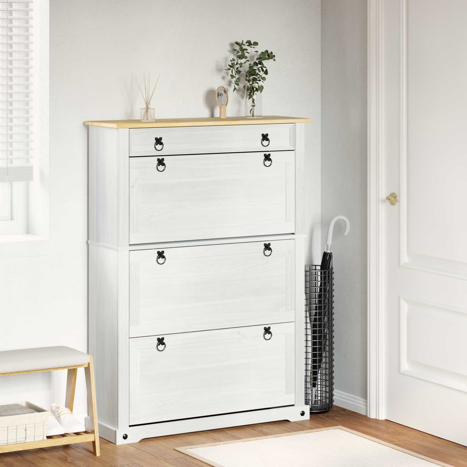 vidaXL Schuhschrank Corona Weiß 99 x 32 x 138 cm Massives Kiefernholz