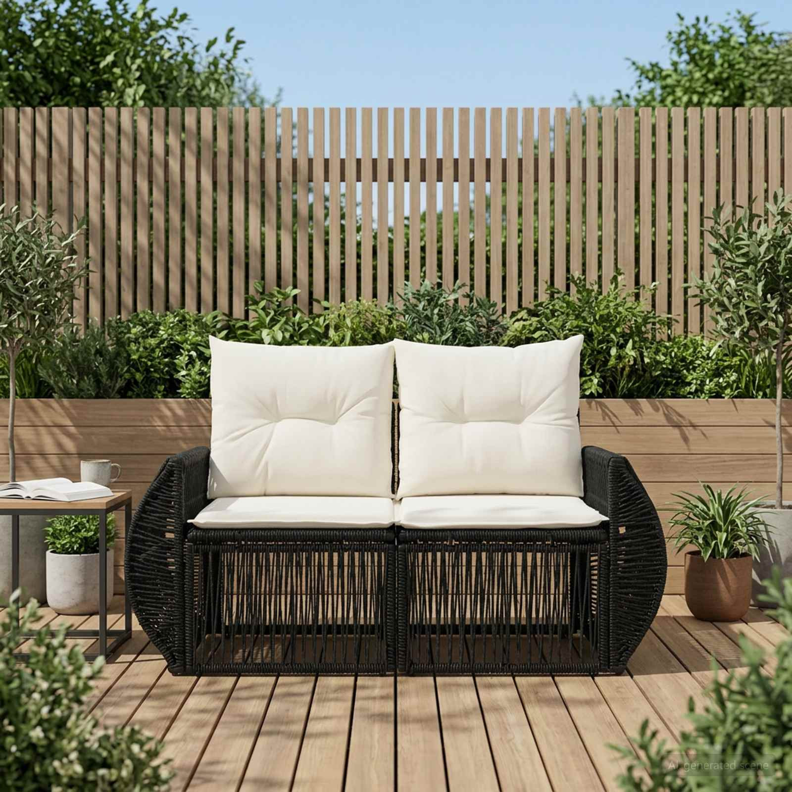 vidaXL Garten-Sofa 2-Sitzanzahl Schwarz Poly-Rattan