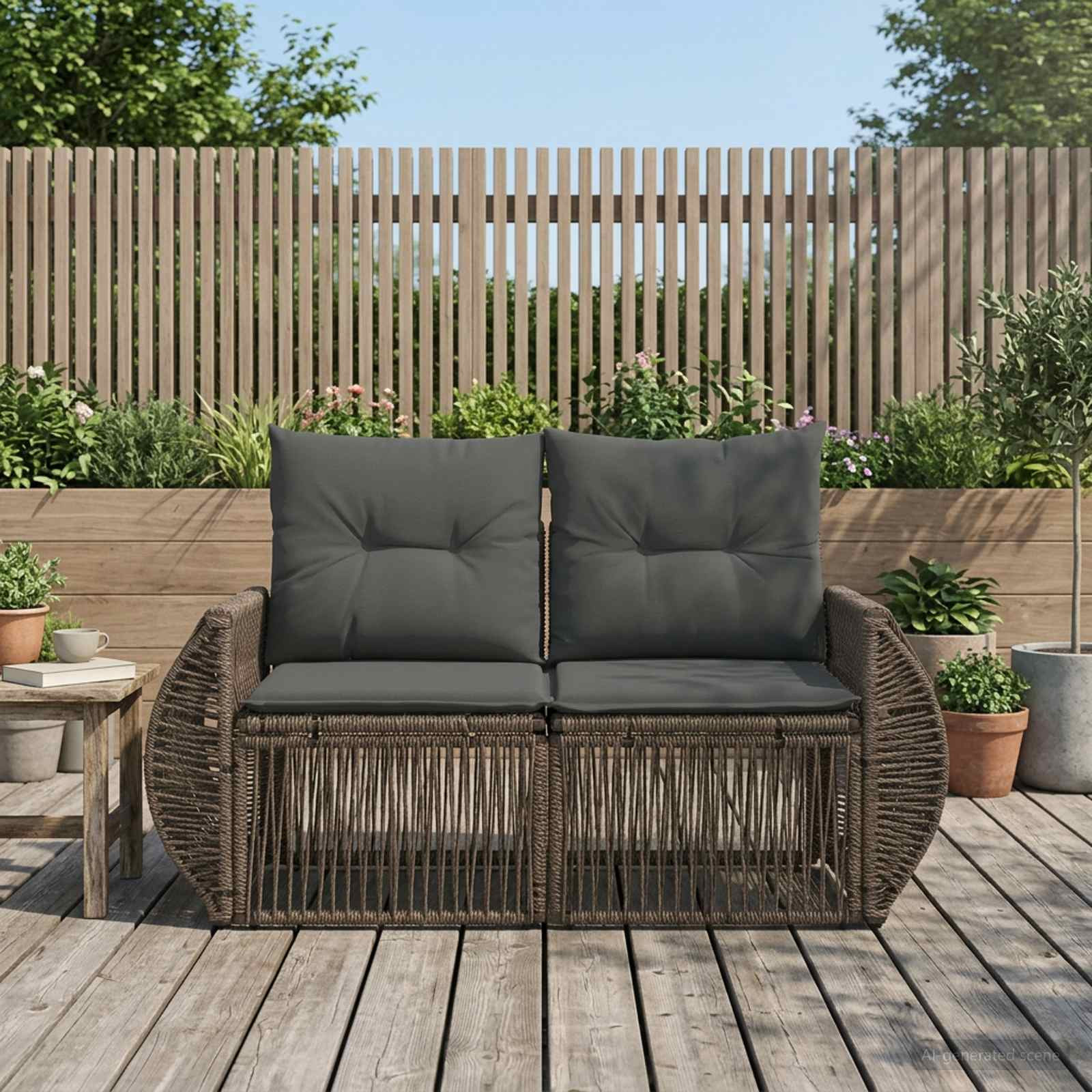 vidaXL Garten-Sofa 2-Sitzanzahl Grau Poly-Rattan