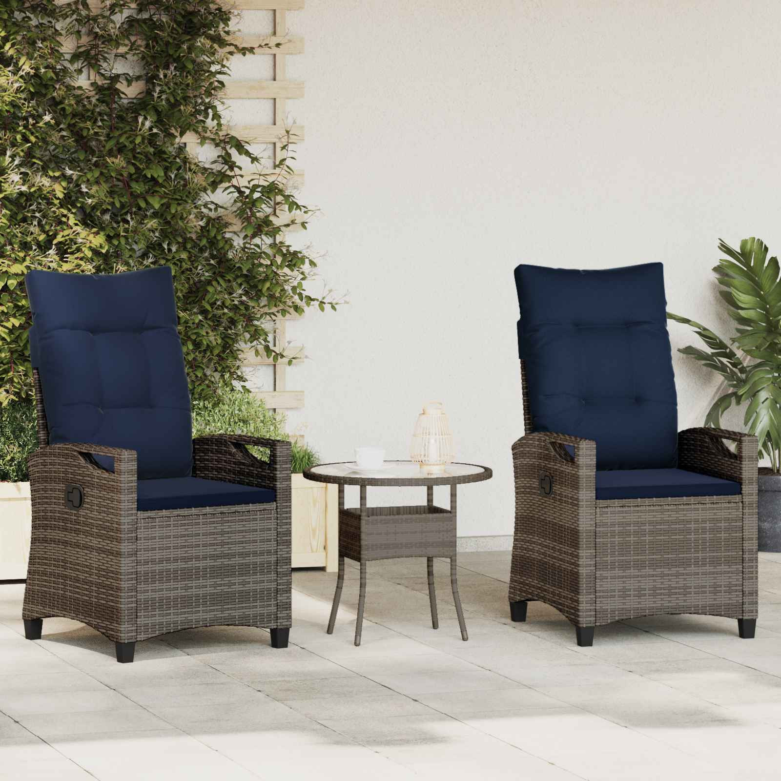vidaXL Gartenstuhl 2 pcs Grau und Marineblau 56 x 60 x 112 cm