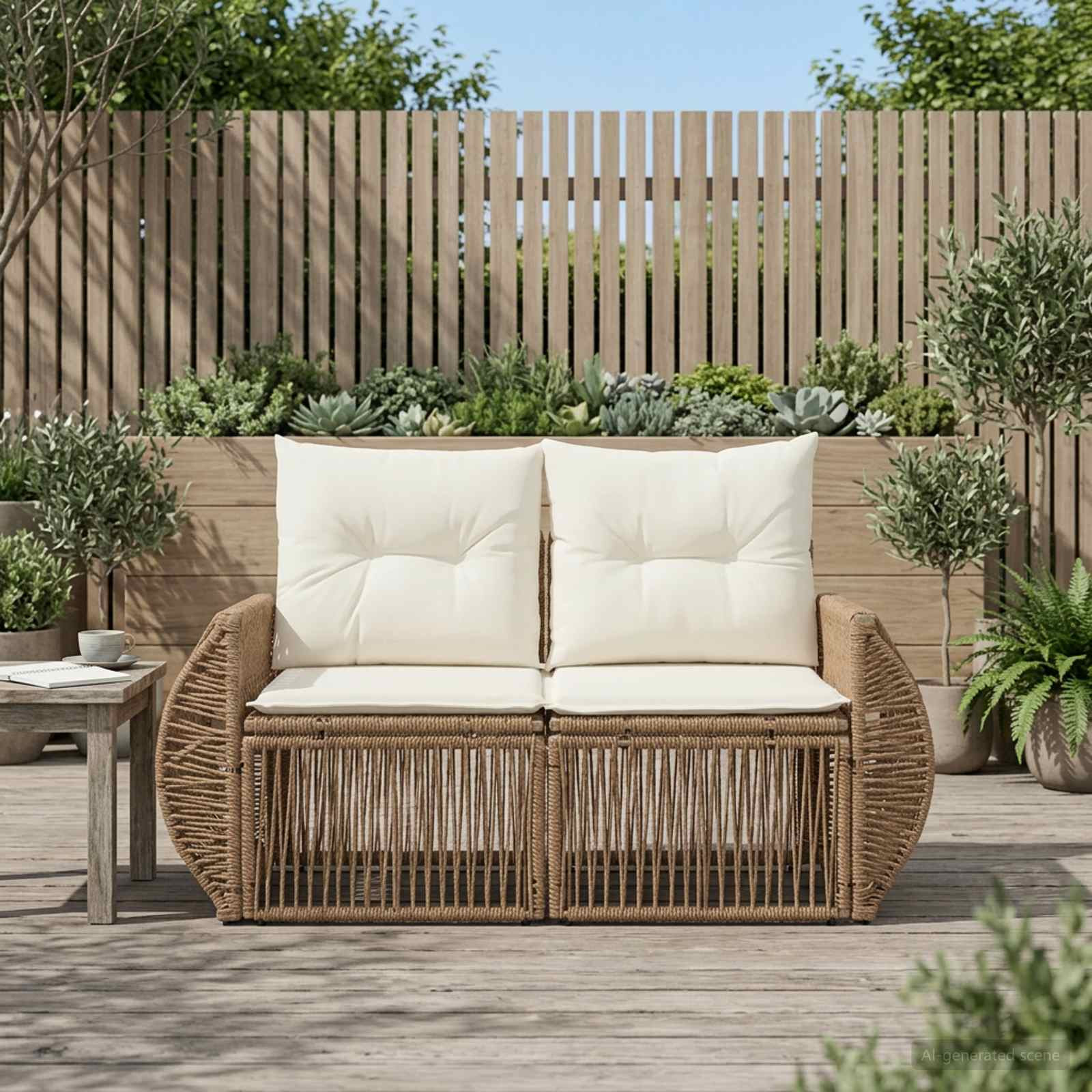 vidaXL Garten-Sofa 2-Sitzanzahl Beige Poly-Rattan