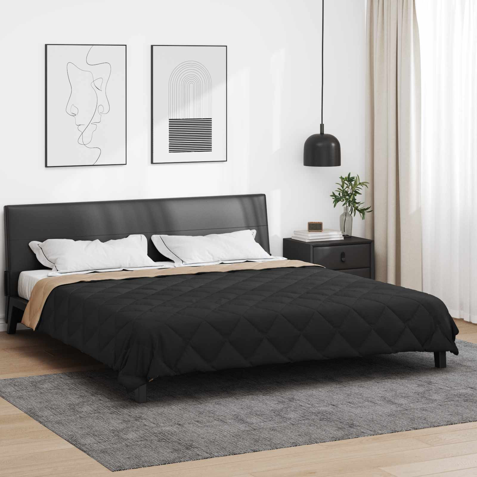 vidaXL Ganzjahresbettdecke Schwarz und Taupe 200 x 200 cm Mikrofaser